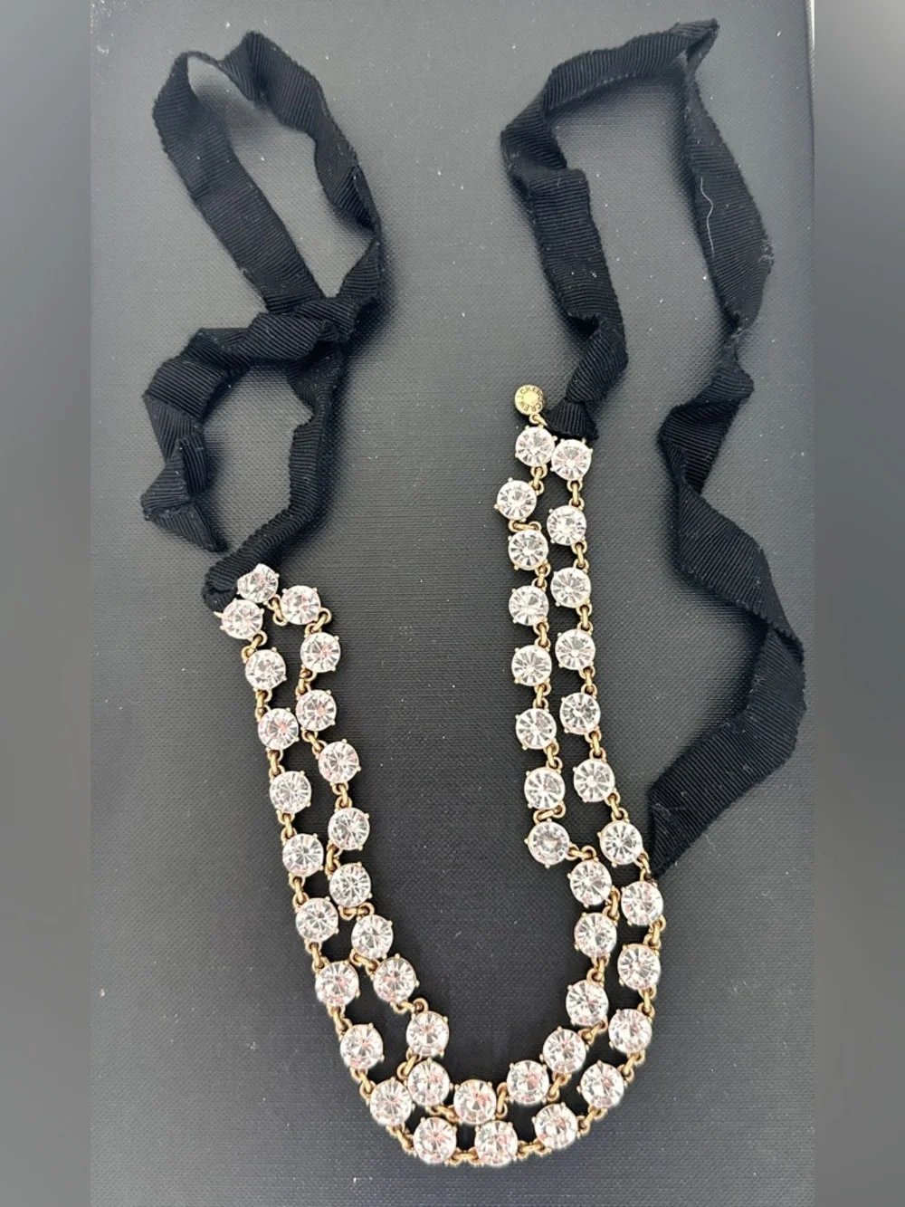 J. Crew Double Strand Crystal Necklace with Black Ribbon - Picture 3 of 4